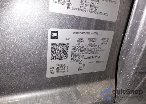 2021 Chevrolet Silverado 1500 4Wd Short Bed Lt из США, поврежденный, VIN 1GCUYDED8MZ345551